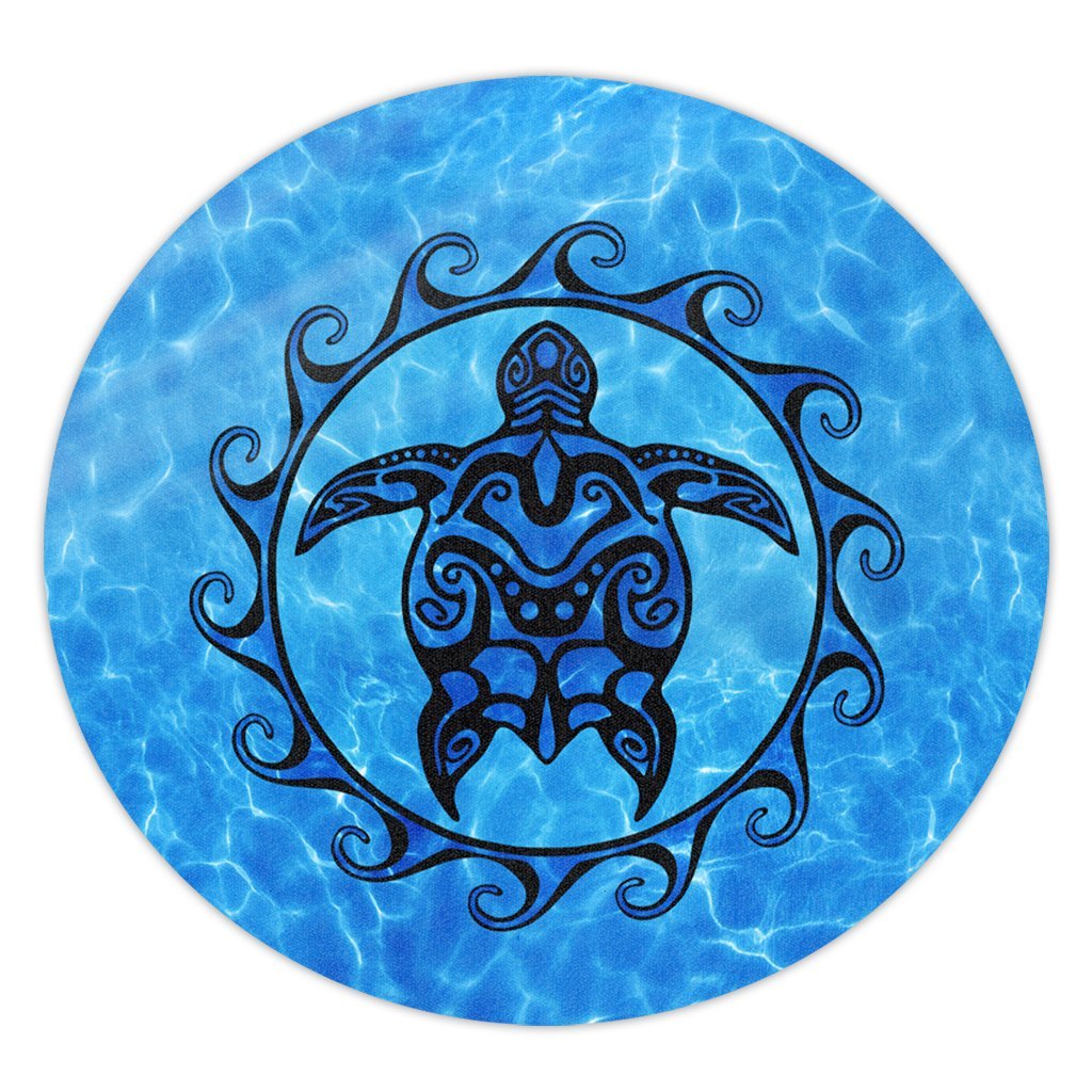 Hawaiian Turtle Polynesia Under The Sea Round Carpet - AH Round Carpet Luxurious Plush - Polynesian Pride