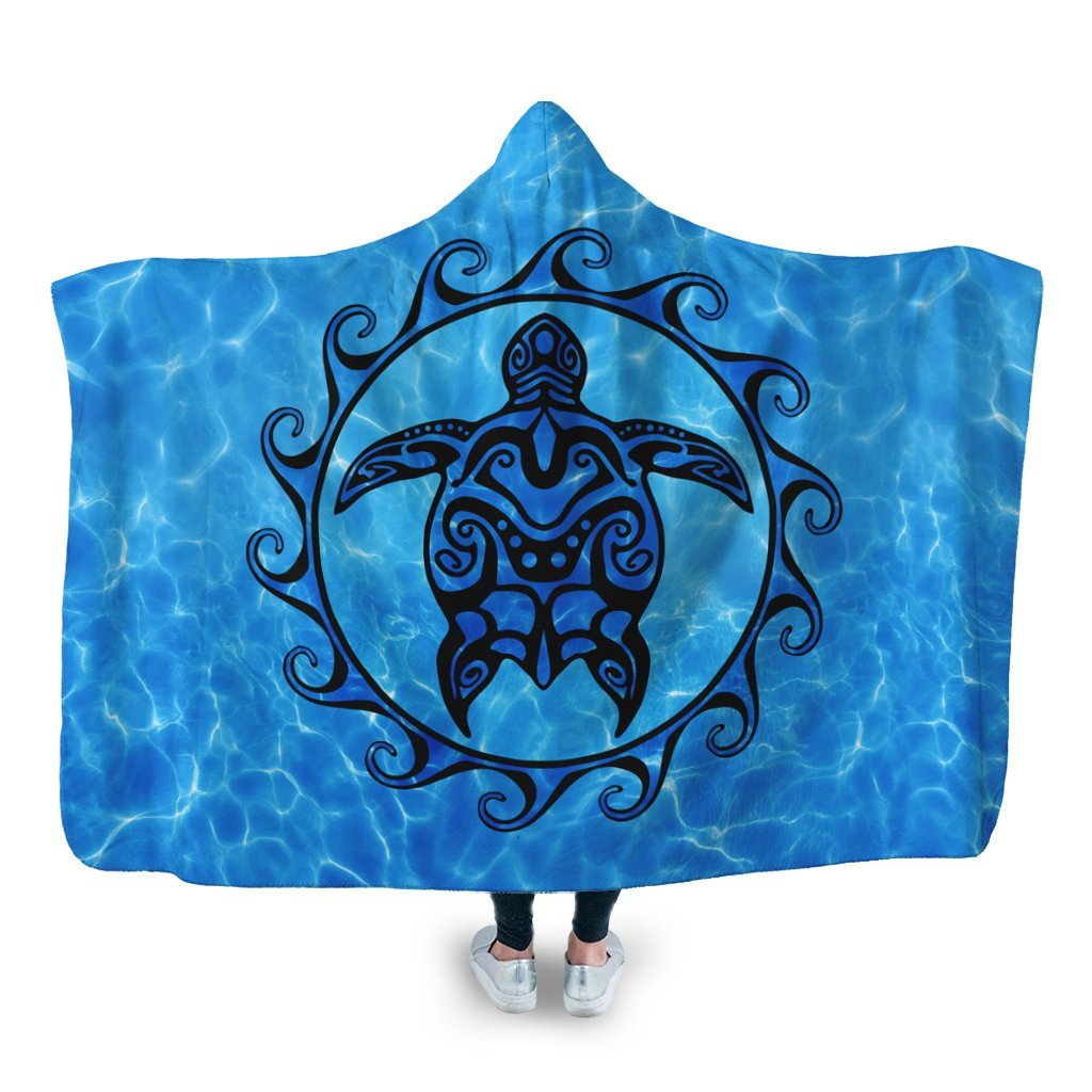 Hawaiian Turtle Polynesia Under The Sea Hooded Blanket - AH Hooded Blanket White - Polynesian Pride