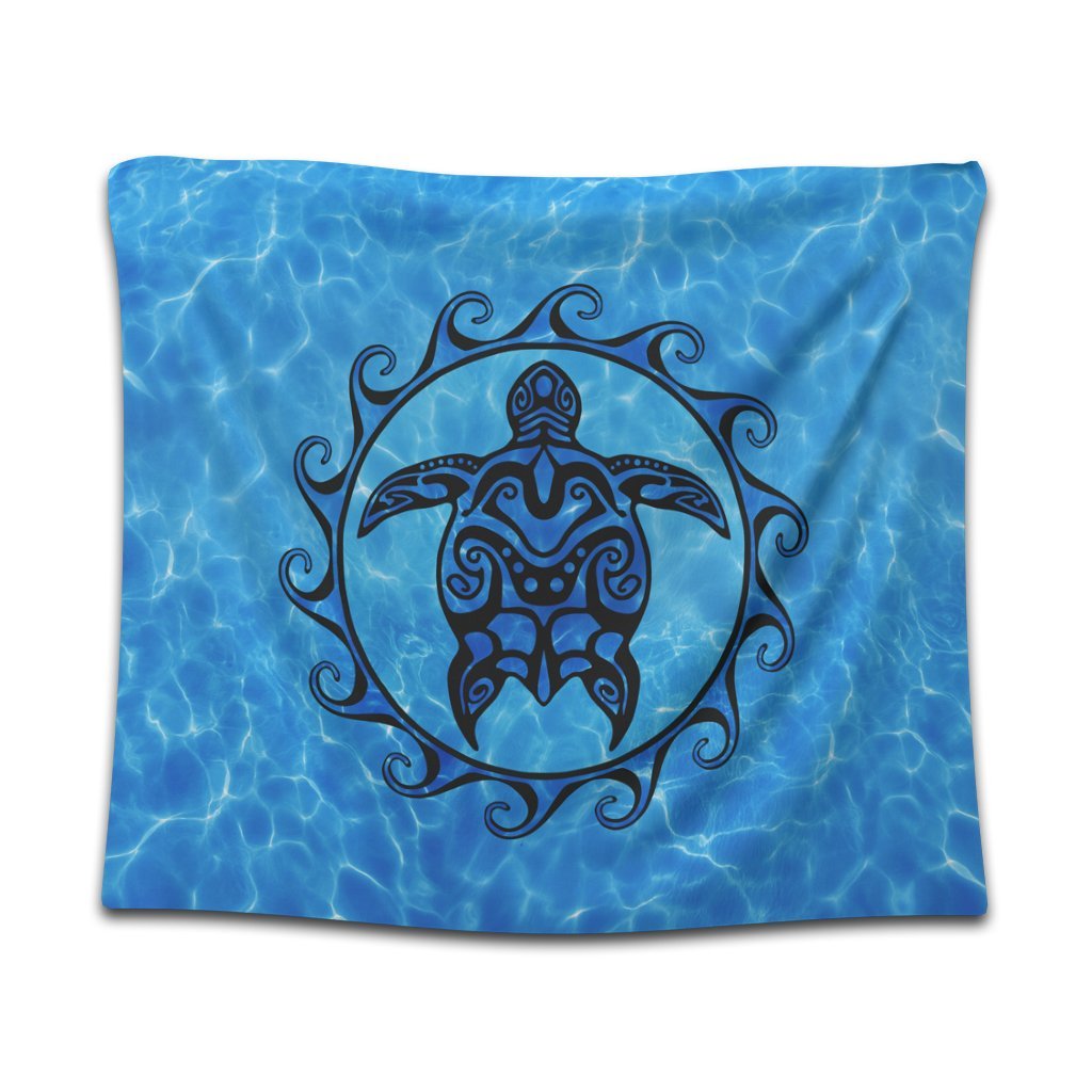 Hawaiian Turtle Polynesia Under The Sea Tapestry - AH Wall Tapestry Black - Polynesian Pride