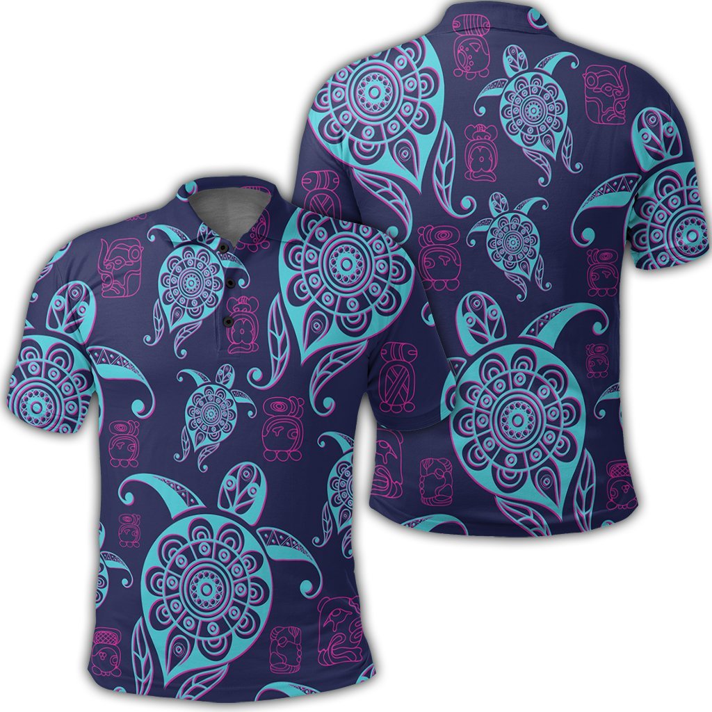 Hawaiian Turtle Polynesian Neon Polo Shirt Unisex Black - Polynesian Pride