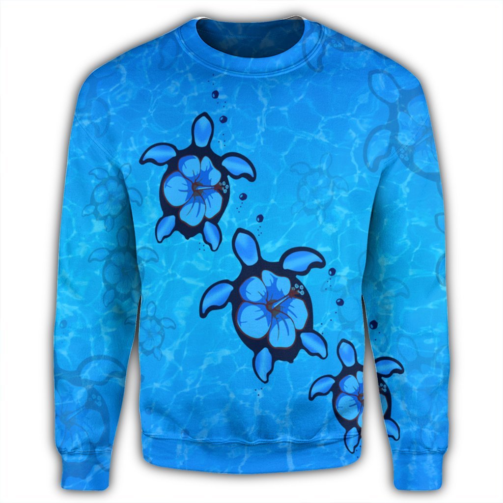 Hawaiian Turtle Swim In The OCean With Hibiscus Polynesian Sweatshirt - AH - Polynesian Pride