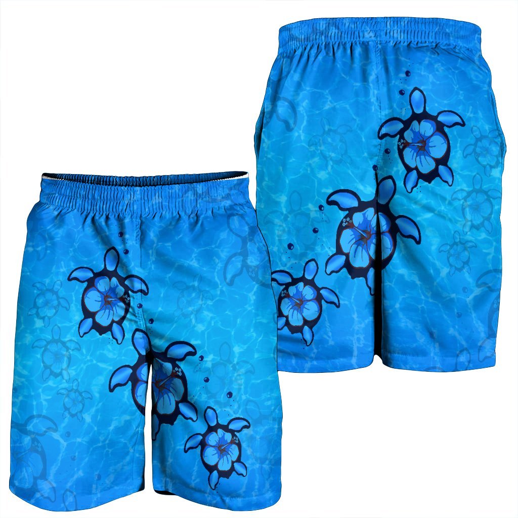 Hawaiian Turtle Swim In The OCean With Hibiscus Polynesian Men's Shorts - AH - Polynesian Pride