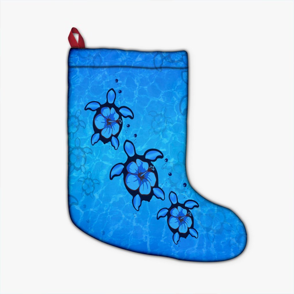 Hawaiian Turtle Swim In The OCean With Hibiscus Polynesian Christmas Stocking - AH Christmas Stocking 26 X 42 cm Black - Polynesian Pride