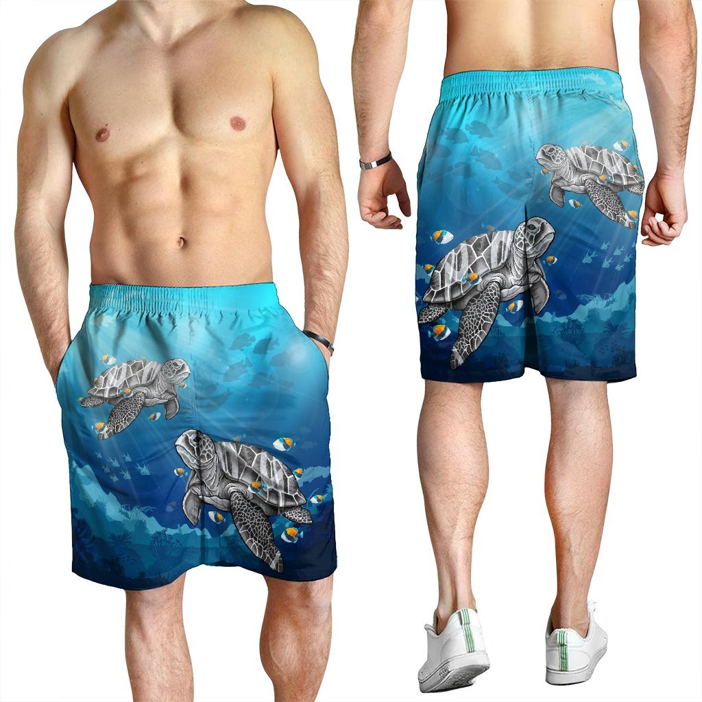 Hawaiian Turtle Swim With Fish In The Ocean Polynesian Men's Shorts - AH - Polynesian Pride