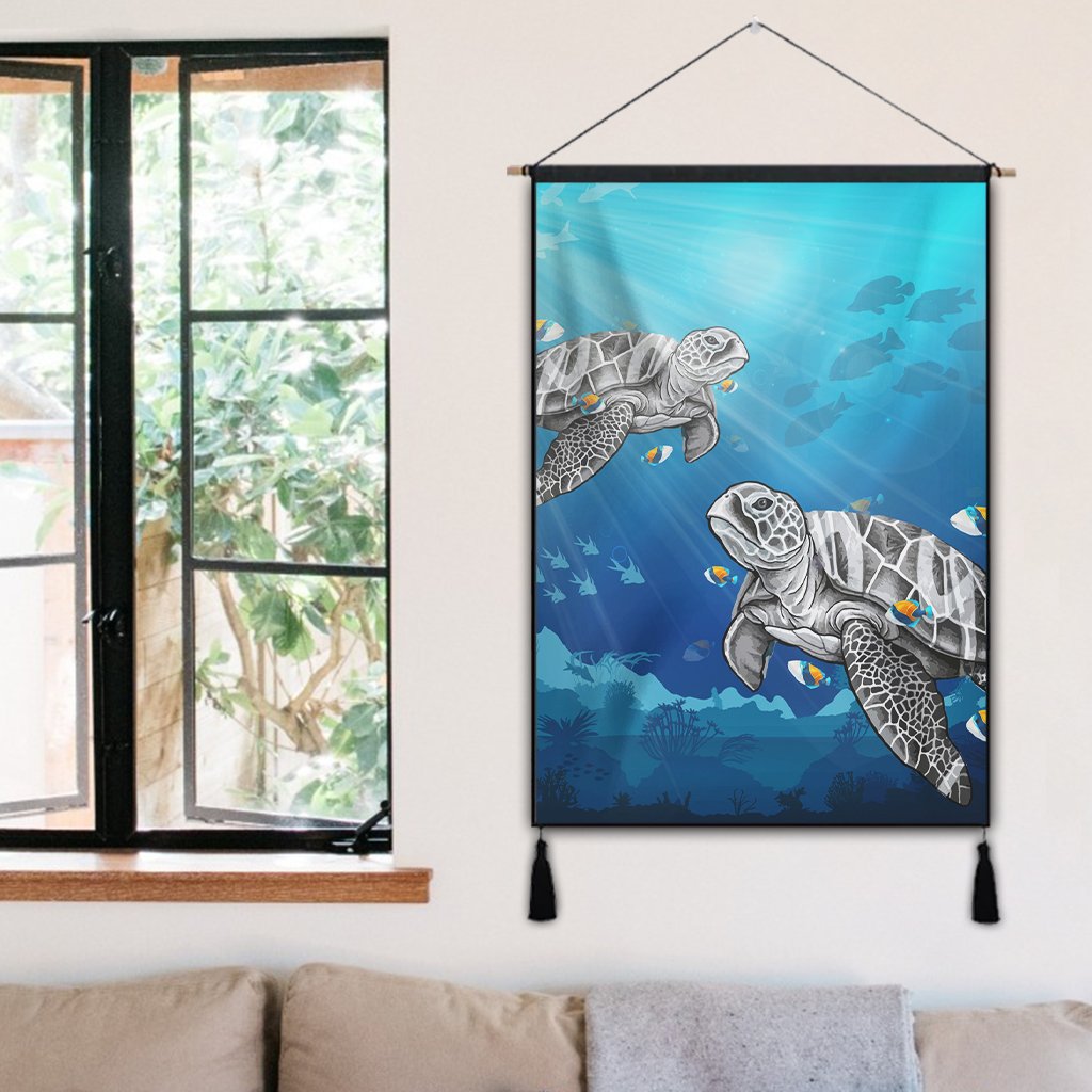 Hawaiian Turtle Swim With Fish In The Ocean Polynesian Hanging Poster - AH - Polynesian Pride