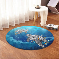 Hawaiian Turtle Swim With Fish In The Ocean Polynesian Round Carpet - AH - Polynesian Pride