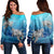 Hawaiian Turtle Swim With Fish In The Ocean Polynesian Women's Off Shoulder Sweater - AH Black - Polynesian Pride