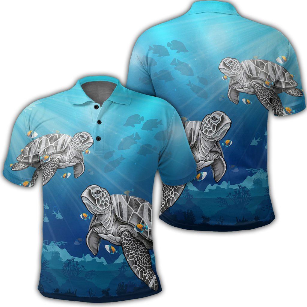 Hawaiian Turtle Swim With Fish In The Ocean Polynesian Polo Shirt Unisex Black - Polynesian Pride