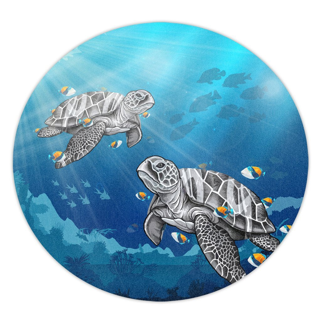 Hawaiian Turtle Swim With Fish In The Ocean Polynesian Round Carpet - AH Round Carpet Luxurious Plush - Polynesian Pride