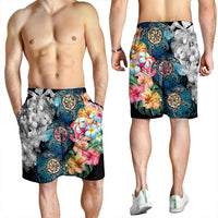 Hawaiian Turtle Swimming Wave Plumeria Hibiscus Polynesian Men's Shorts - Garden Style - AH - Polynesian Pride