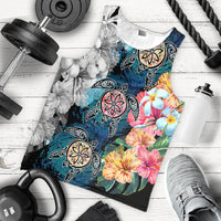 Hawaiian Turtle Swimming Wave Plumeria Hibiscus Polynesian Tank Top - Garden Style - AH - Polynesian Pride