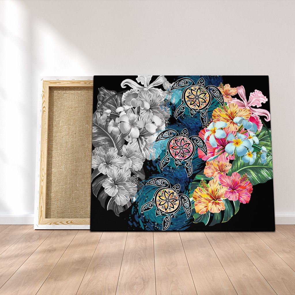 Hawaiian Turtle Swimming Wave Plumeria Hibiscus Polynesian Canvas - Garden Style - AH Canvas Poly-cotton - Polynesian Pride