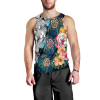Hawaiian Turtle Swimming Wave Plumeria Hibiscus Polynesian Tank Top - Garden Style - AH Black - Polynesian Pride