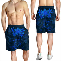 Hawaiian Turtles Hibiscus Plumeria Polynesian Men's Shorts - Blue - AH - Polynesian Pride