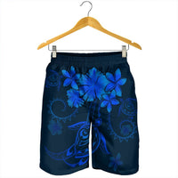 Hawaiian Turtles Hibiscus Plumeria Polynesian Men's Shorts - Blue - AH - Polynesian Pride