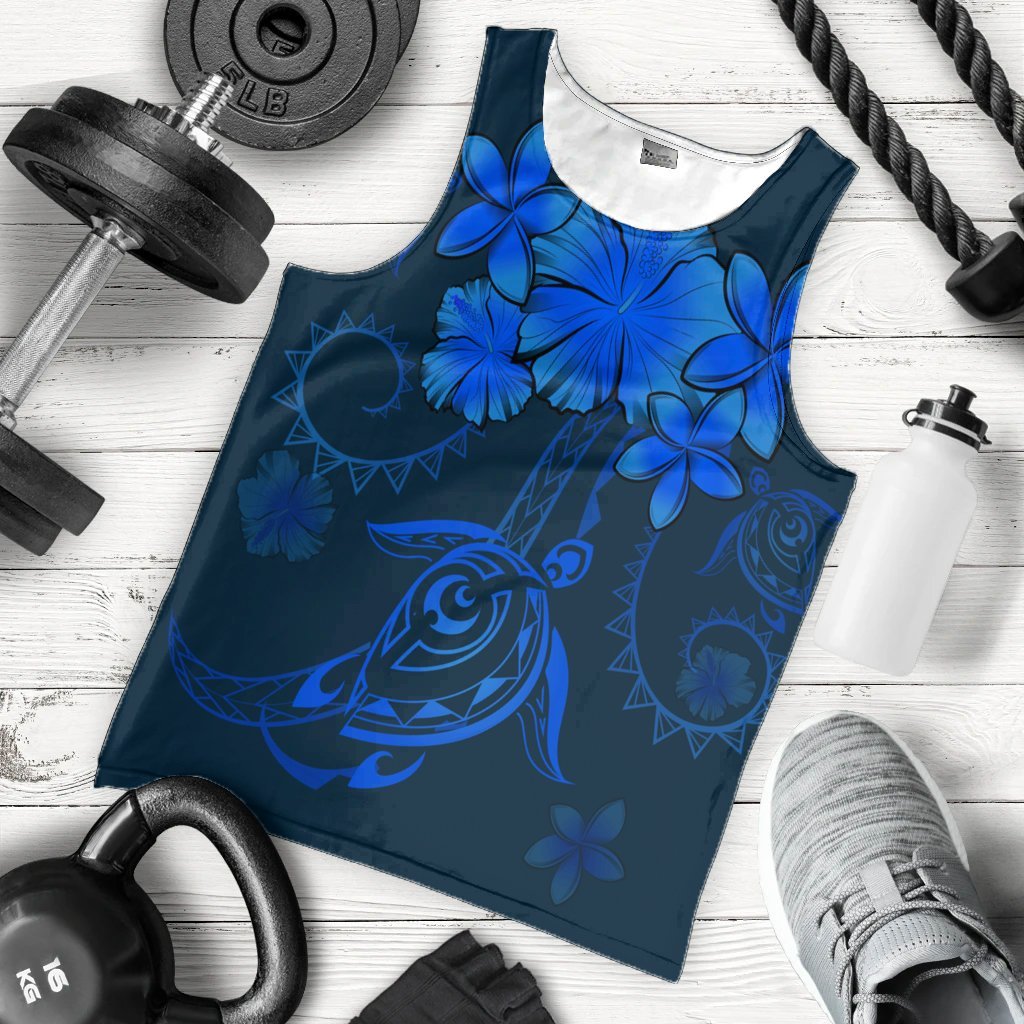 Hawaiian Turtles Hibiscus Plumeria Polynesian Tank Top - Blue - AH - Polynesian Pride