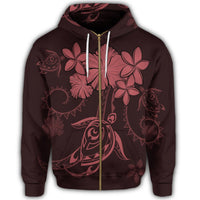 Hawaiian Turtles Hibiscus Plumeria Polynesian Zip Hoodie Pink - Polynesian Pride