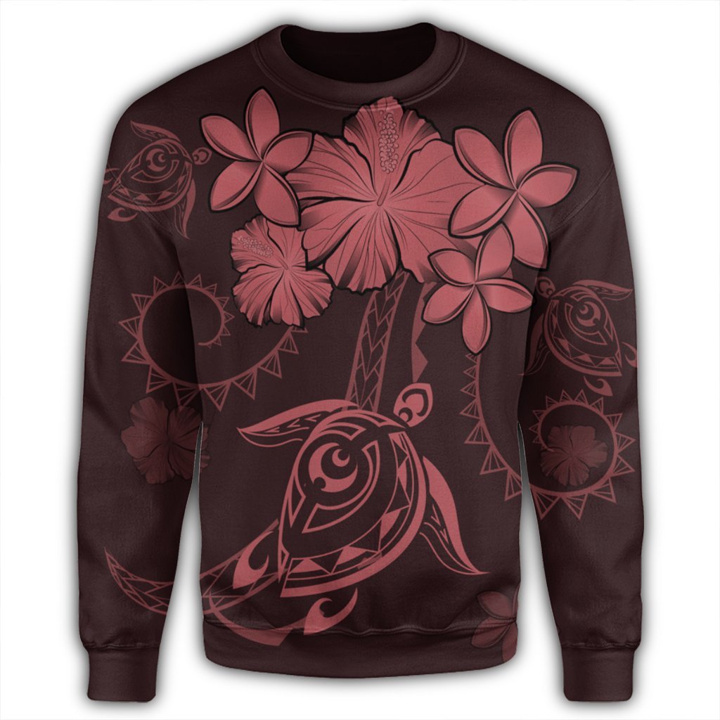 Hawaiian Turtles Hibiscus Plumeria Polynesian Sweatshirt - Pink - AH - Polynesian Pride