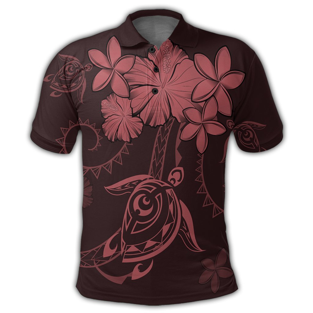 Hawaiian Turtles Hibiscus Plumeria Polynesian Polo Shirt Pink - Polynesian Pride