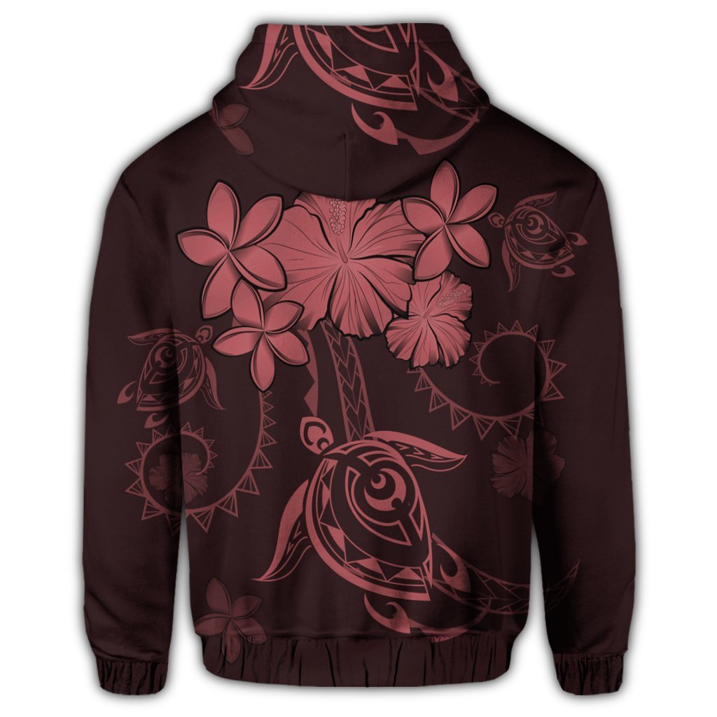 Hawaiian Turtles Hibiscus Plumeria Polynesian Zip Hoodie Pink - Polynesian Pride