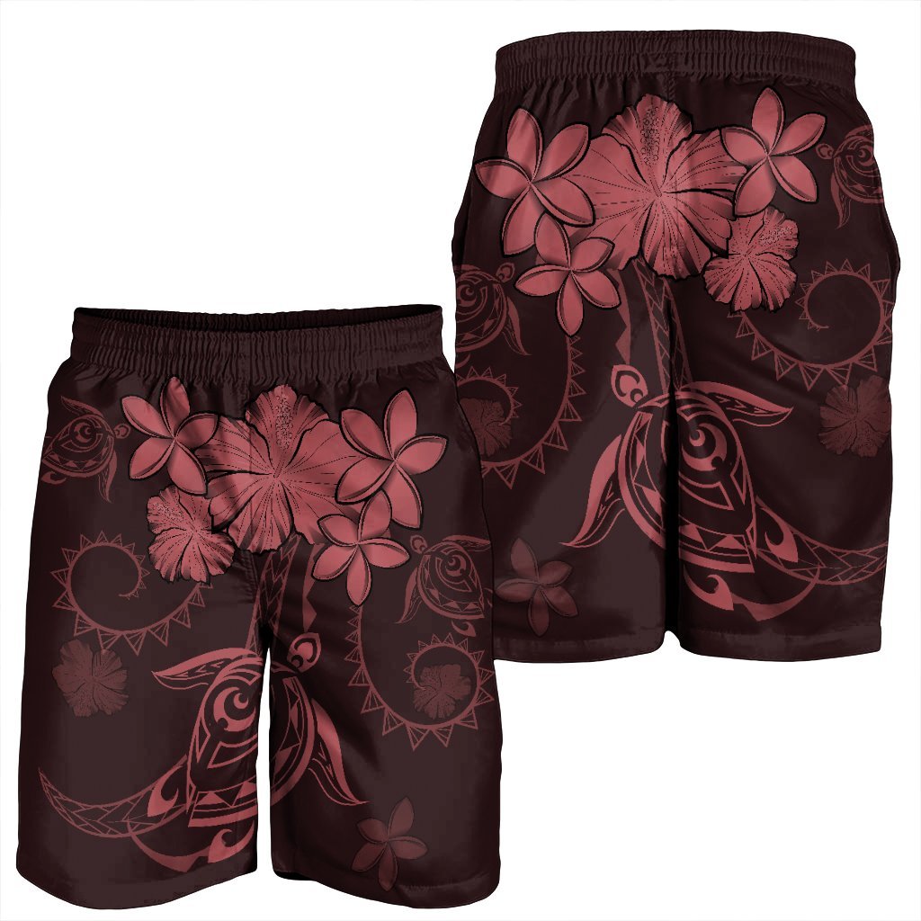 Hawaiian Turtles Hibiscus Plumeria Polynesian Men's Shorts - Pink - AH - Polynesian Pride