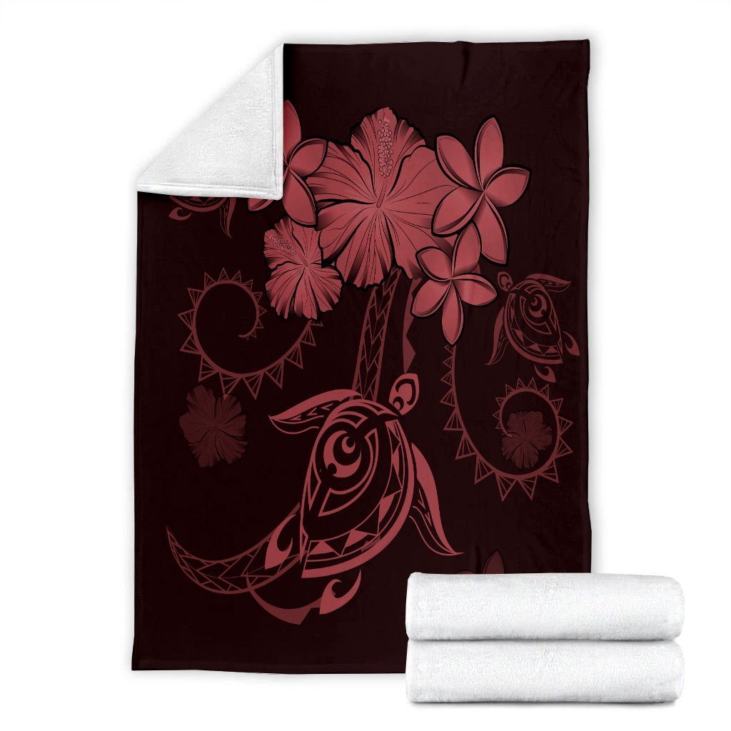 Hawaiian Turtles Hibiscus Plumeria Polynesian Premium Blankets - Pink - AH - Polynesian Pride
