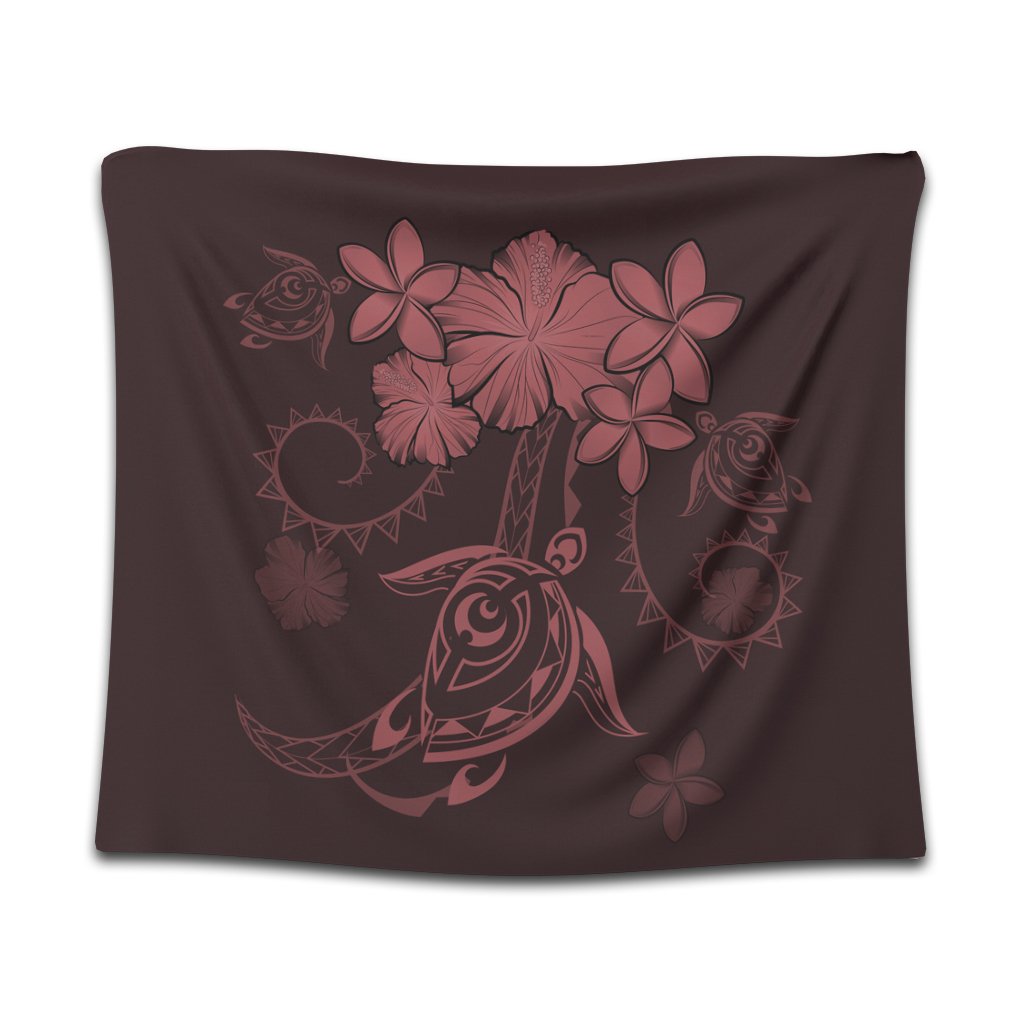 Hawaiian Turtles Hibiscus Plumeria Polynesian Tapestry - Pink - AH Wall Tapestry Black - Polynesian Pride