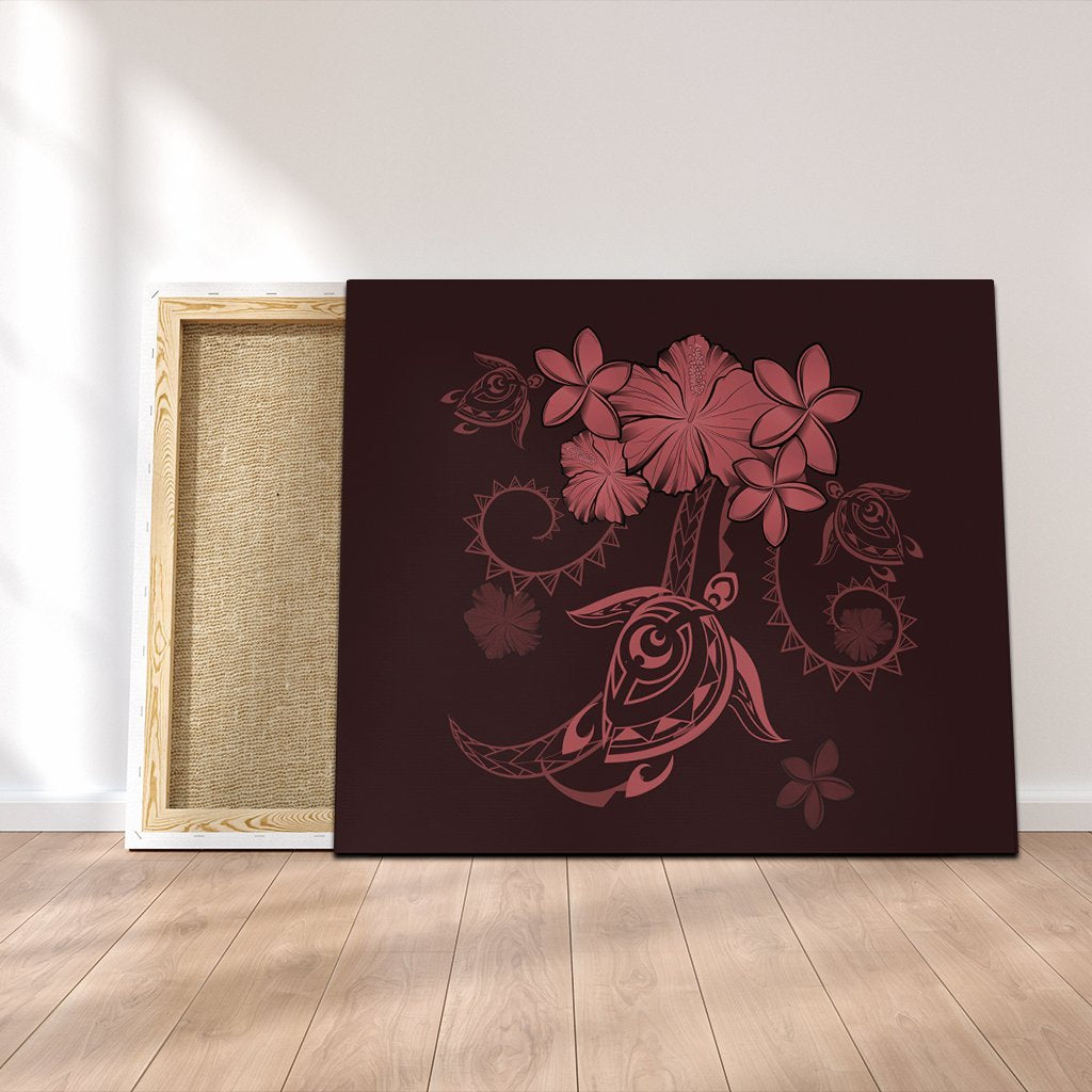 Hawaiian Turtles Hibiscus Plumeria Polynesian Canvas - Pink - AH Canvas Poly-cotton - Polynesian Pride