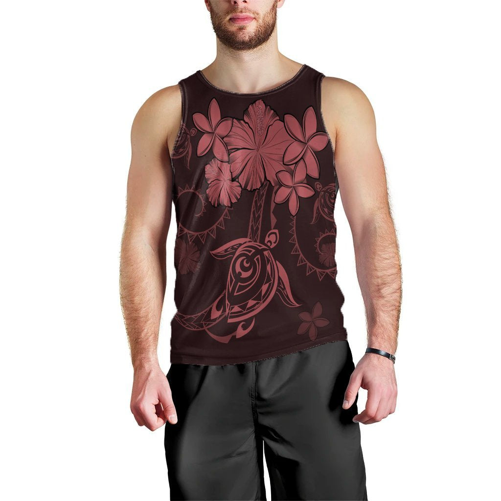 Hawaiian Turtles Hibiscus Plumeria Polynesian Tank Top - Pink - AH Black - Polynesian Pride