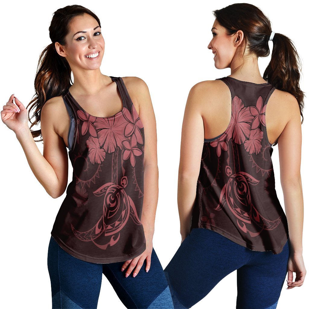 Hawaiian Turtles Hibiscus Plumeria Polynesian Racerback Tank - Pink - AH Black - Polynesian Pride