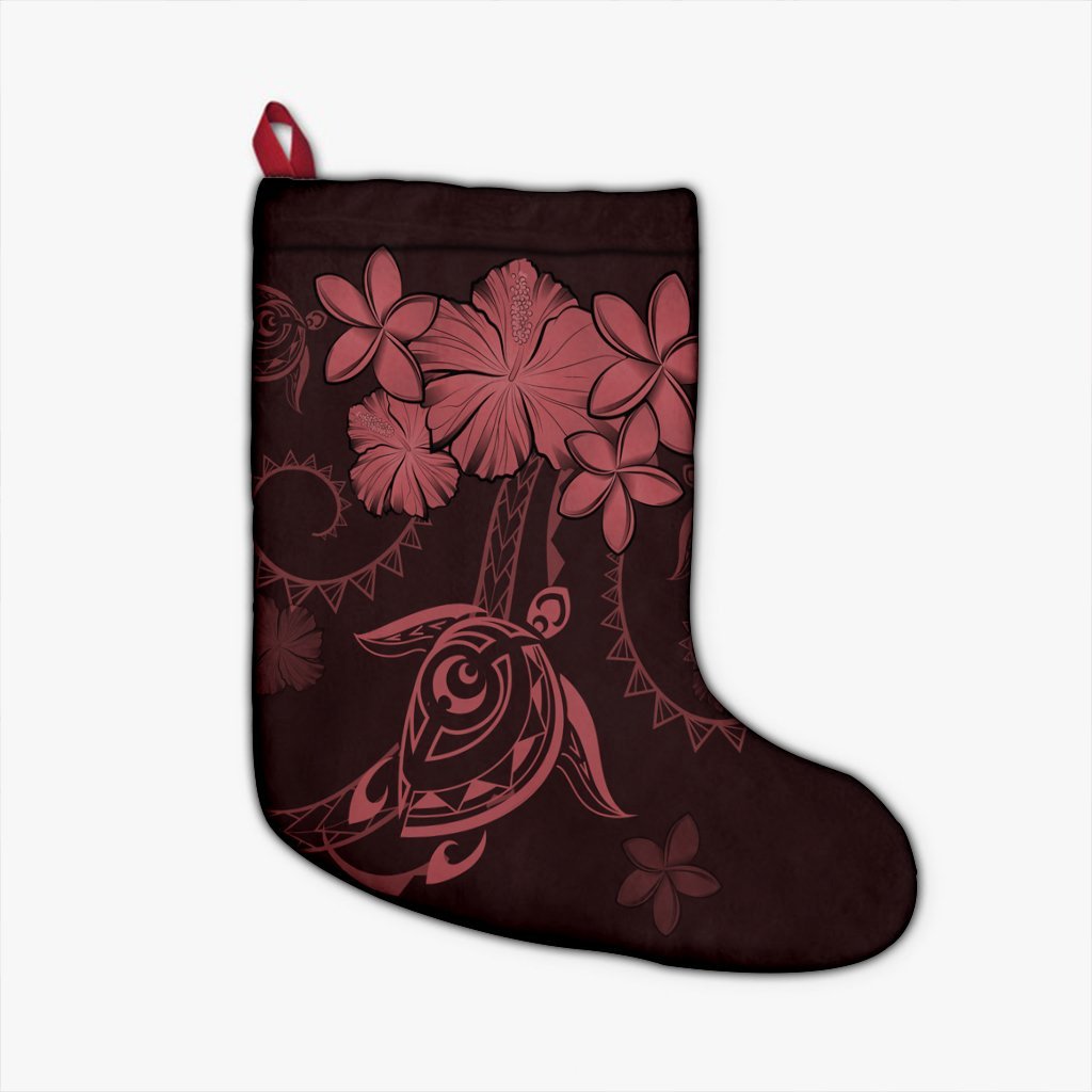 Hawaiian Turtles Hibiscus Plumeria Polynesian Christmas Stocking - Pink - AH Christmas Stocking 26 X 42 cm Black - Polynesian Pride