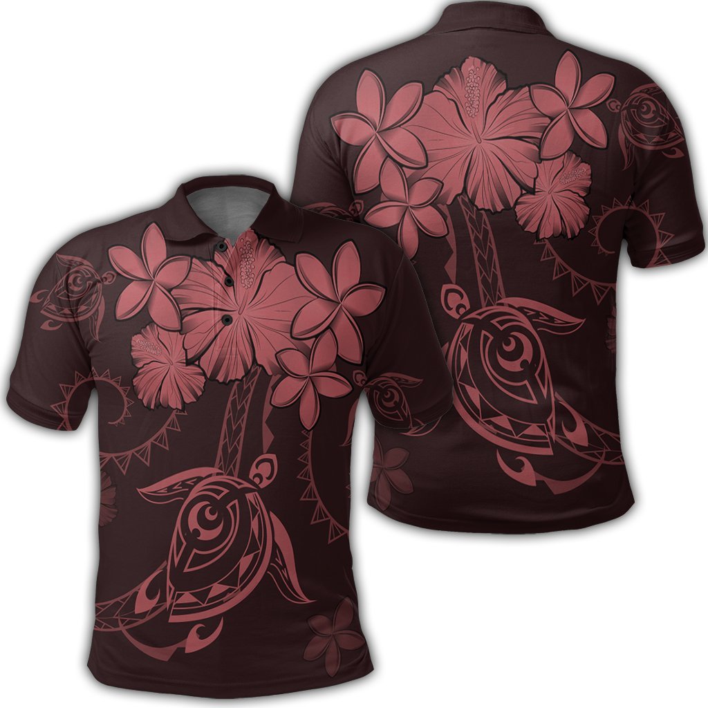 Hawaiian Turtles Hibiscus Plumeria Polynesian Polo Shirt Pink Unisex Black - Polynesian Pride