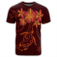 Hawaiian Turtles Hibiscus Plumeria Polynesian T Shirt Red AH - Polynesian Pride