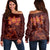 Hawaiian Turtles Hibiscus Plumeria Polynesian Women's Off Shoulder Sweater - Red - AH Black - Polynesian Pride