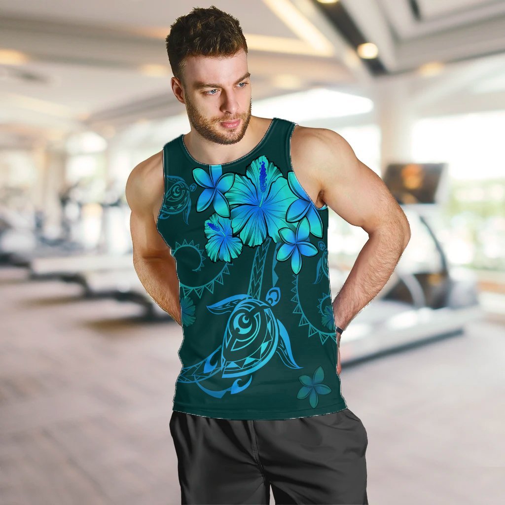 Hawaiian Turtles Hibiscus Plumeria Polynesian Tank Top - Turquoise - AH - Polynesian Pride