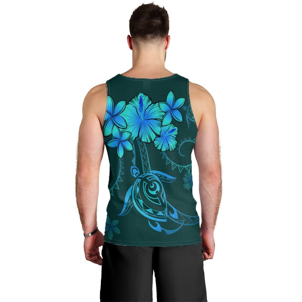 Hawaiian Turtles Hibiscus Plumeria Polynesian Tank Top - Turquoise - AH - Polynesian Pride