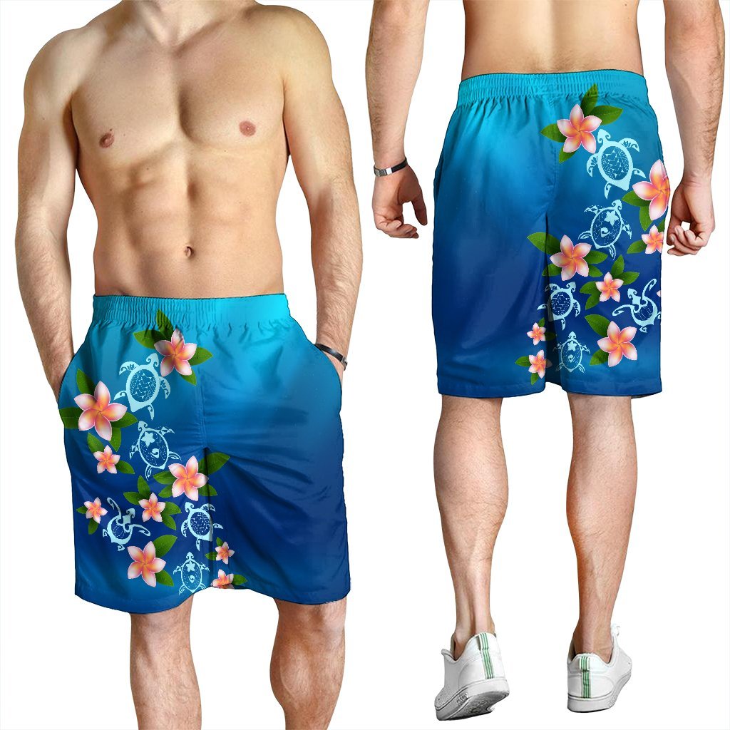 Hawaiian Tuttle And Plumeria Flower In The Sea Polynesian Men's Shorts - AH - Polynesian Pride