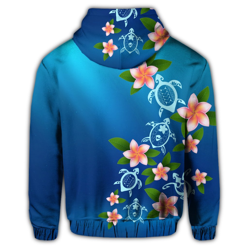 Hawaiian Tuttle and Plumeria Flower In The Sea Polynesian Hoodie - Polynesian Pride