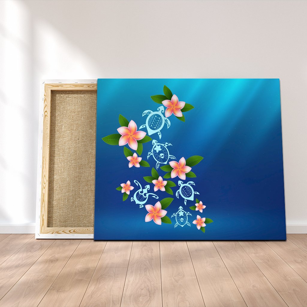 Hawaiian Tuttle And Plumeria Flower In The Sea Polynesian Canvas - AH Canvas Poly-cotton - Polynesian Pride