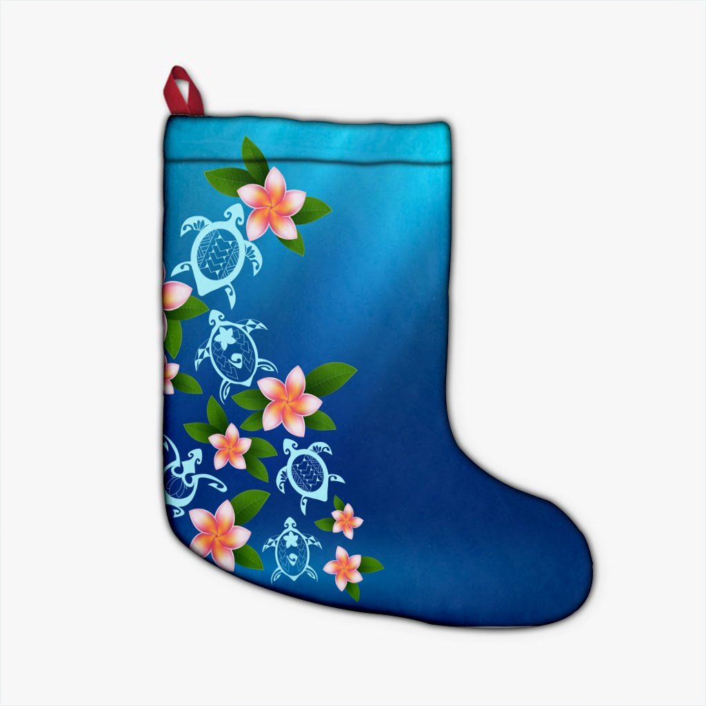 Hawaiian Tuttle And Plumeria Flower In The Sea Polynesian Christmas Stocking - AH Christmas Stocking 26 X 42 cm Black - Polynesian Pride