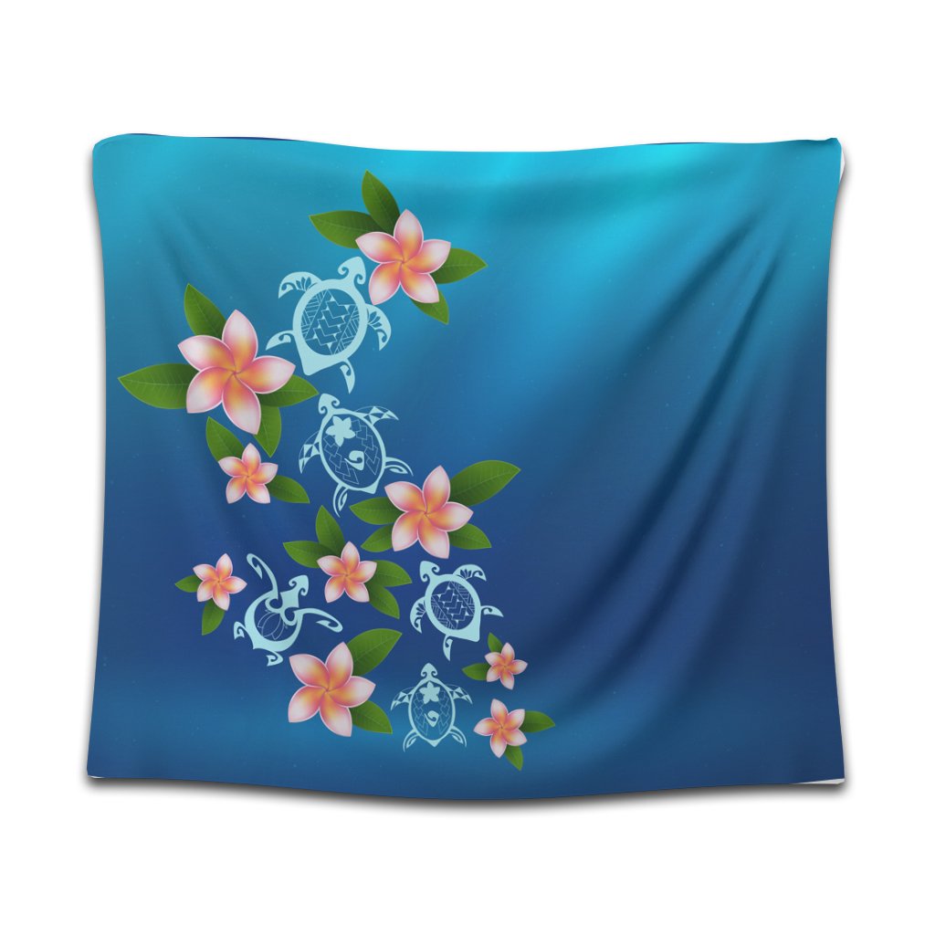 Hawaiian Tuttle And Plumeria Flower In The Sea Polynesian Tapestry - AH Wall Tapestry Black - Polynesian Pride