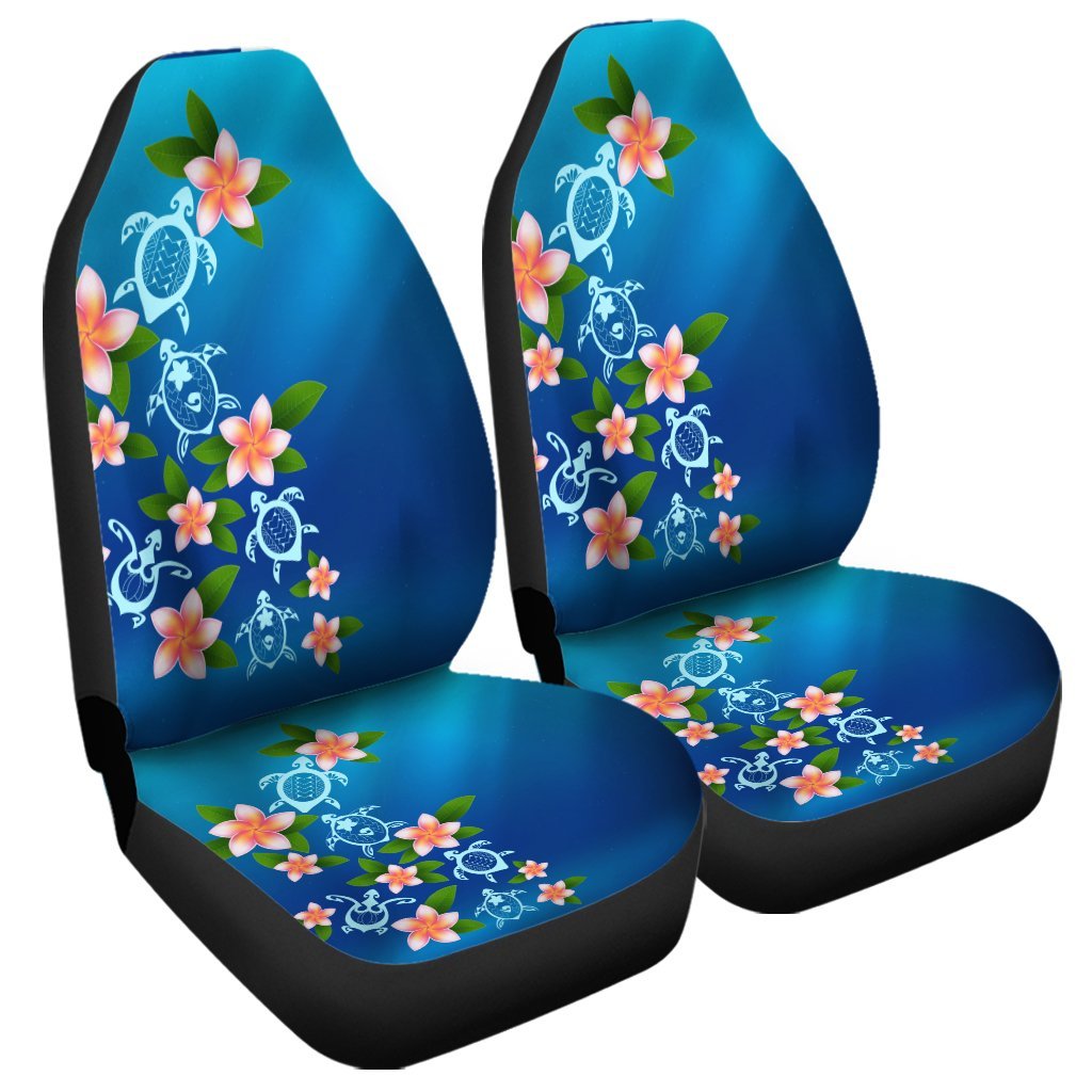 Hawaiian Tuttle And Plumeria Flower In The Sea Polynesian Car Seat Covers - AH Universal Fit Black - Polynesian Pride