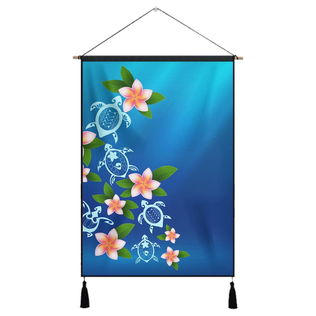 Hawaiian Tuttle And Plumeria Flower In The Sea Polynesian Hanging Poster - AH Hanging Poster Cotton And Linen - Polynesian Pride