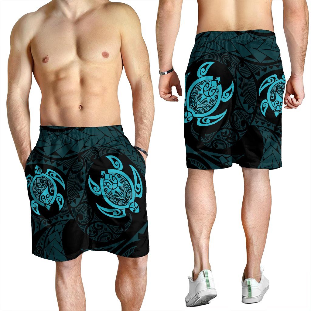 Hawaiian Two Turtle Polynesian Men's Shorts Blue AH - Polynesian Pride