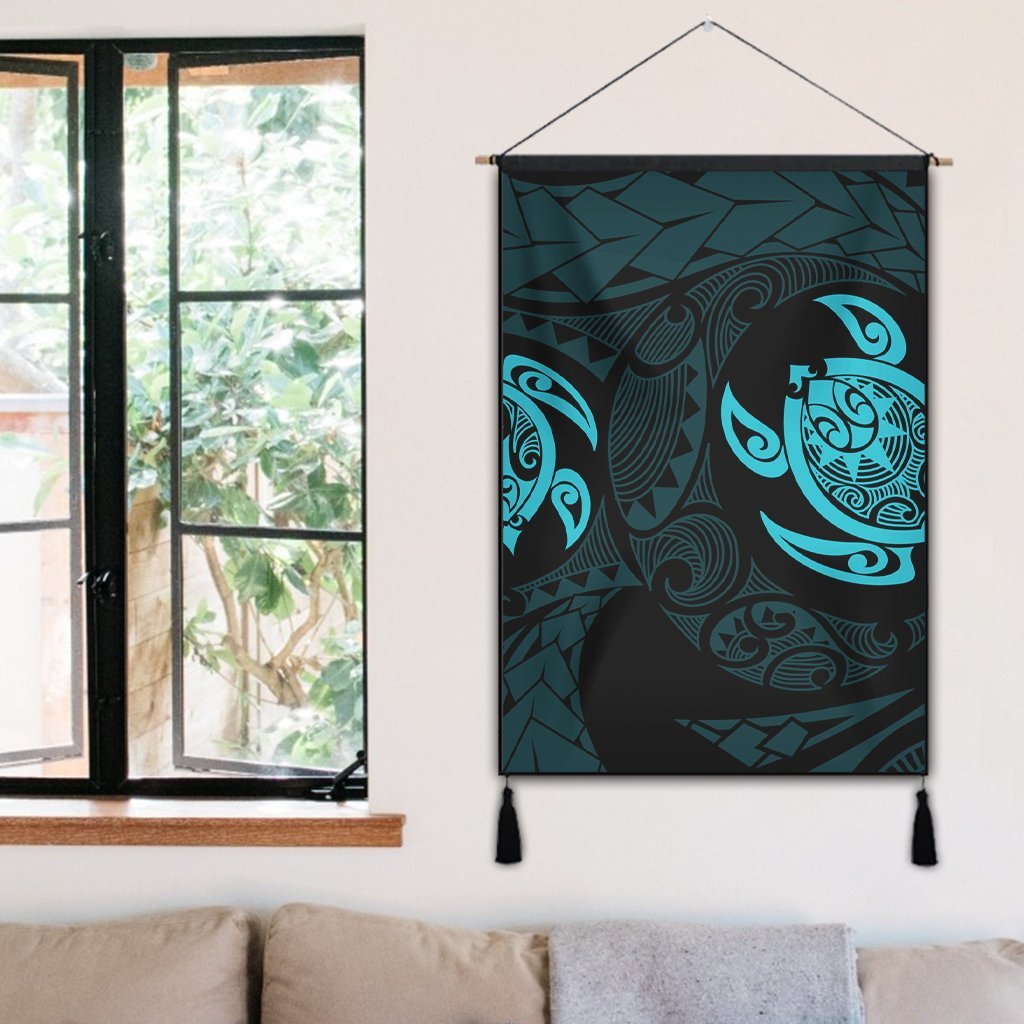 Hawaiian Two Turtle Polynesian Hanging Poster Blue AH - Polynesian Pride