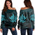 Hawaiian Two Turtle Polynesian Women's Off Shoulder Sweater Blue AH Black - Polynesian Pride