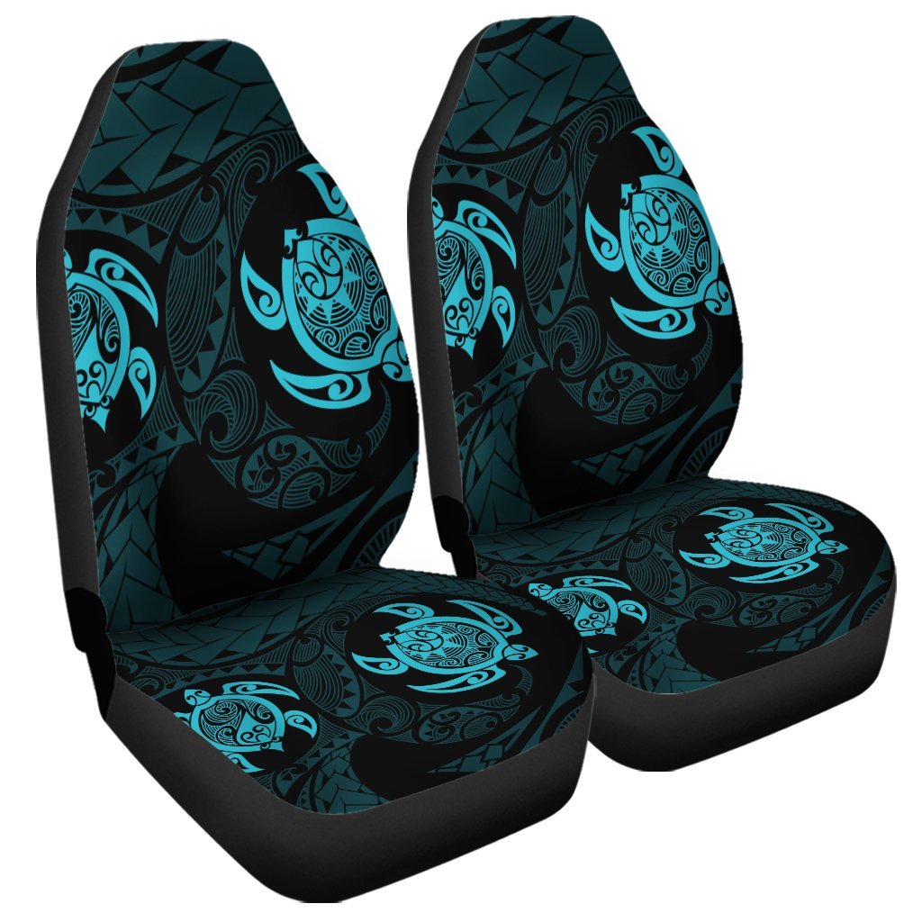 Hawaiian Two Turtle Polynesian Car Seat Covers Blue AH Universal Fit Black - Polynesian Pride