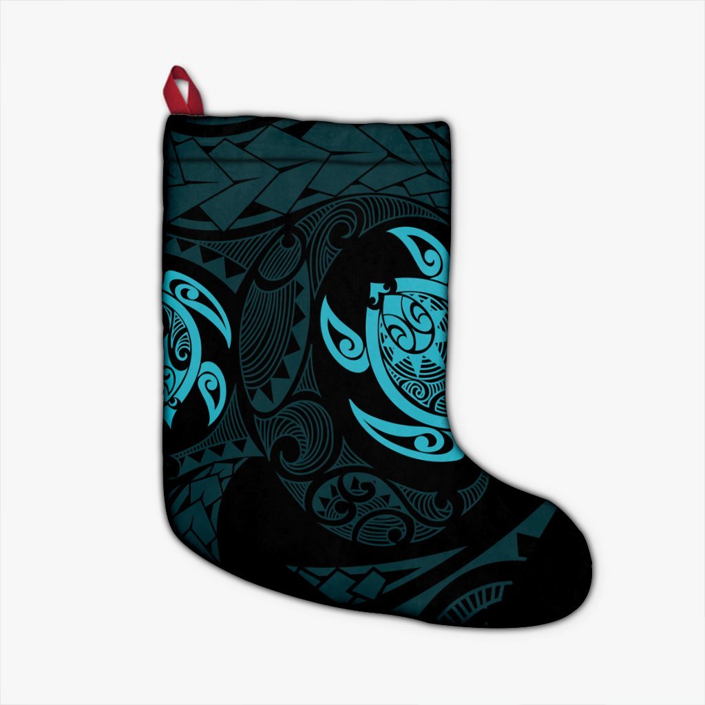 Hawaiian Two Turtle Polynesian Christmas Stocking Blue AH Christmas Stocking 26 X 42 cm Black - Polynesian Pride