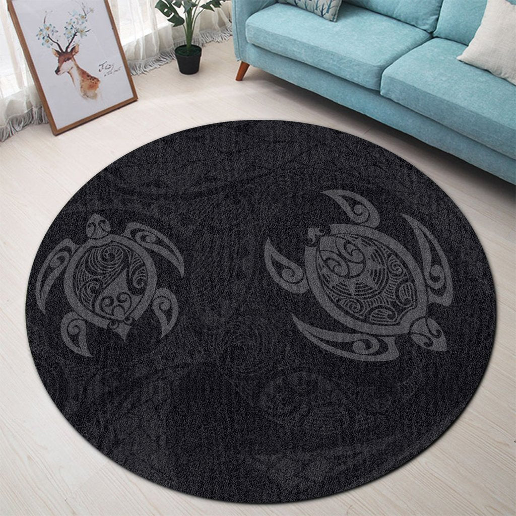 Hawaiian Two Turtle Polynesian Round Carpet Gray AH - Polynesian Pride