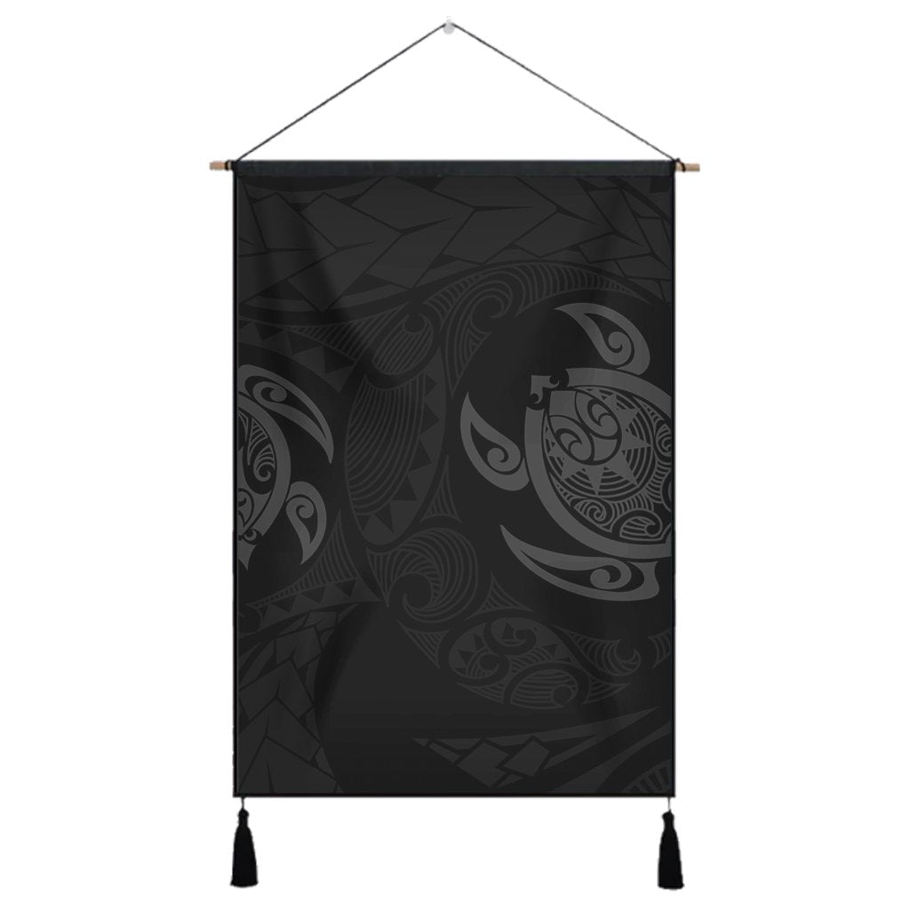 Hawaiian Two Turtle Polynesian Hanging Poster Gray AH Hanging Poster Cotton And Linen - Polynesian Pride